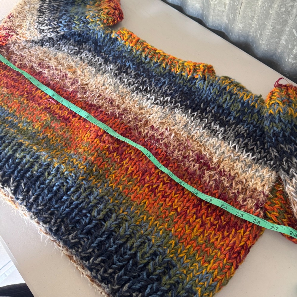 Hand Knit Chunky Stripe Sweater Oversized Crop Rainbow Large Pullover handmade - Picture 2 of 15